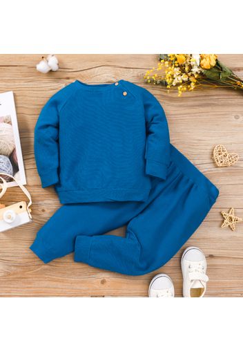 2pcs Toddler Boy Basic Button Design Raglan Sleeve Solid Color Sweatshirt and Elasticized Pants Set