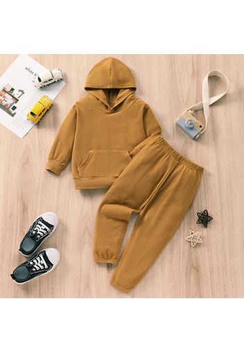 2-piece Toddler Boy/Girl Waffle Solid Hoodie Sweatshirt and Pants Set