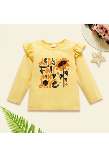 Toddler Girl Graphic Sunflower Print Ruffled Long-sleeve Tee