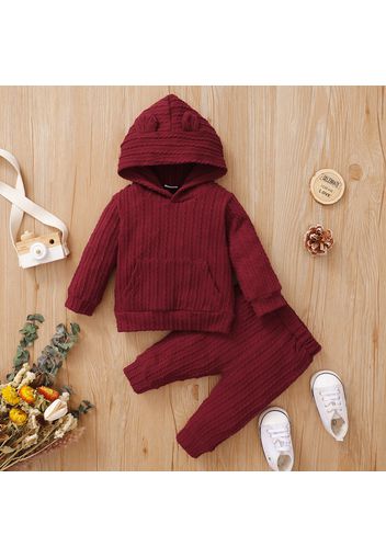 2-piece Baby Girl Solid Color Cable Knit Textured Hoodie Sweatshirt and Pants Set