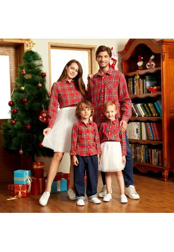 Christmas Red Plaid Family Matching 100% Cotton Long-sleeve Shirts Sets