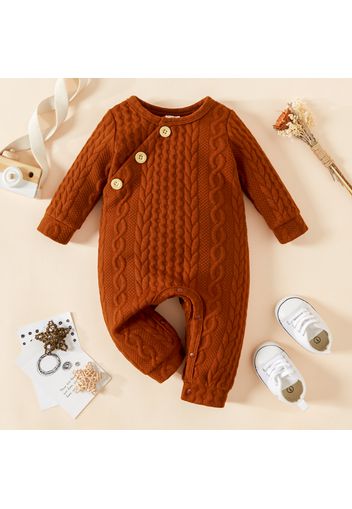 Baby Boy/Girl Brown Cable Knit Long-sleeve Jumpsuit