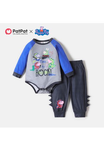 Peppa Pig 2pcs Baby Boy Raglan-sleeve Graphic Romper and Pants Set