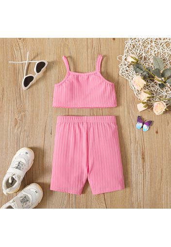 2pcs Toddler Girl Solid Color Ribbed Camisole and Shorts Set