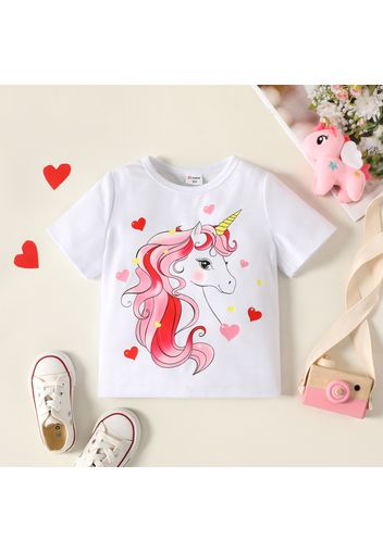 Toddler Girl Unicorn Heart Print Short-sleeve White Tee