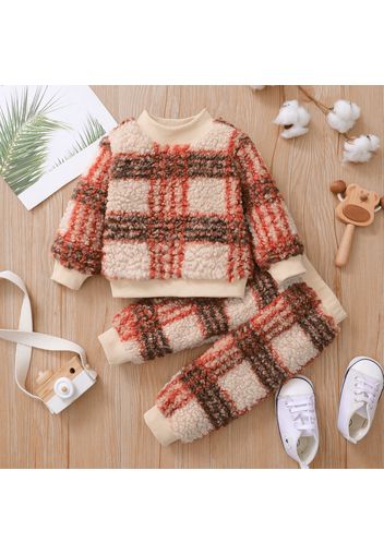 2-piece Baby Boy Plaid Fuzzy Sweatshirt and Pants Casual Set