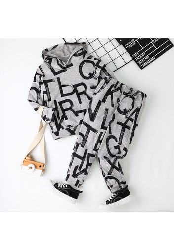 2pcs Toddler Boy Letter Allover Print Hoodie Sweatshirt and Pants Set