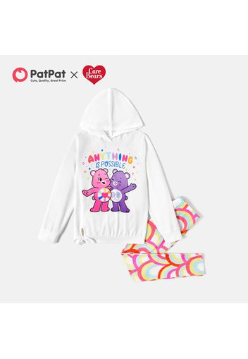 Care Bears 2-piece Kid Girl  Letter Print Tie Knot Hoodie Sweatshirt and Rainbow Print Leggings Set