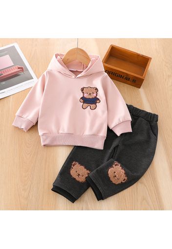 2pcs Baby Cartoon Bear Pattern Long-sleeve Hoodie and Trousers Set