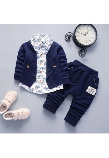 2pcs Floral Print Faux-two Design Long-sleeve Baby Set