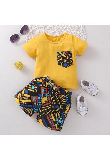 2pcs Baby Boy Geometric Print Short-sleeve T-shirt and Shorts Set