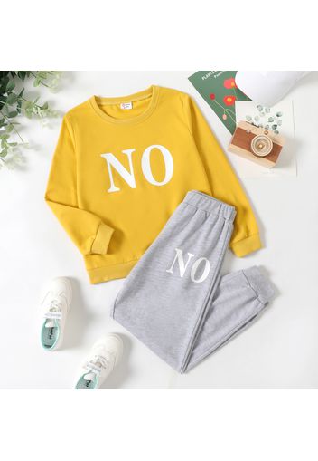 2-piece Kid Boy Letter Print Solid Color Sweatshirt and Elasticized Pants Casual Set