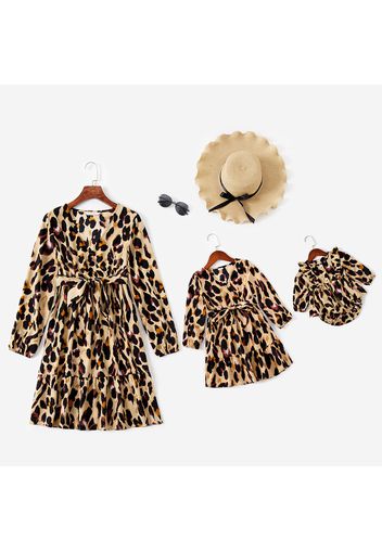 Leopard Print Long-sleeve Matching Ginger Midi Dresses