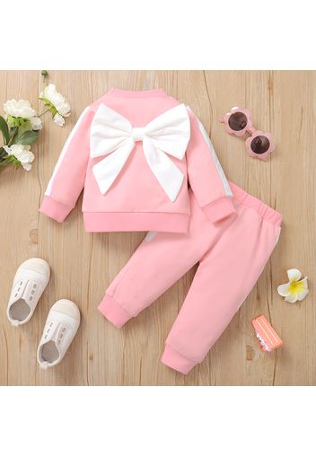 2pcs Baby Girl Colorblock Long-sleeve Bowknot Sweatshirt and Sweatpants Set