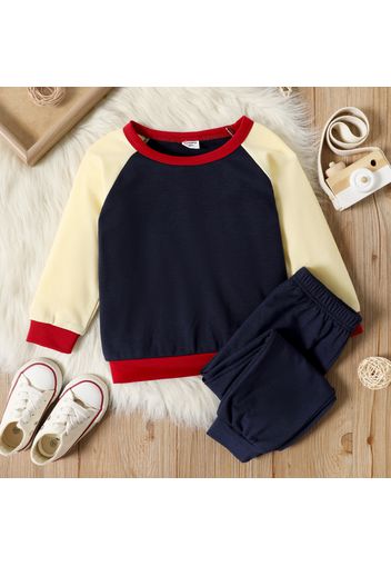 2-piece Toddler Boy Colorblock Raglan Sleeve Pullover Sweatshirt and Solid Color Pants Set