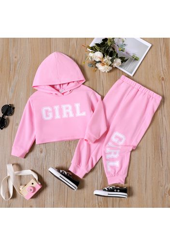 2-piece Toddler Girl Letter Print Hooded Top and Pants Set