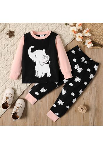 2-piece Toddler Girl Elephant Print Colorblock Sweatshirt and Pants Set