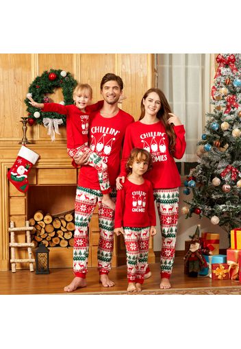 Christmas Gnome and Letter Print Red Family Matching Long-sleeve Pajamas Sets (Flame Resistant)