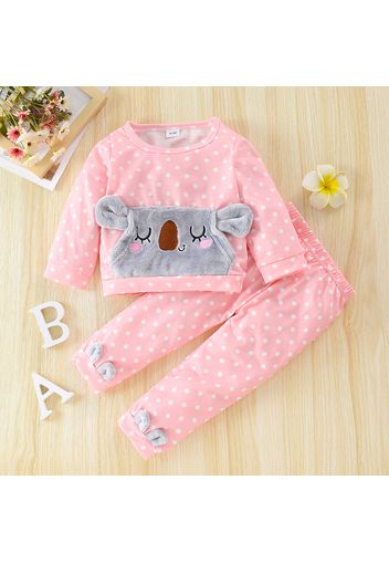 2-piece Toddler Girl Koala Embroidered Polka dots Pullover and Pants Set