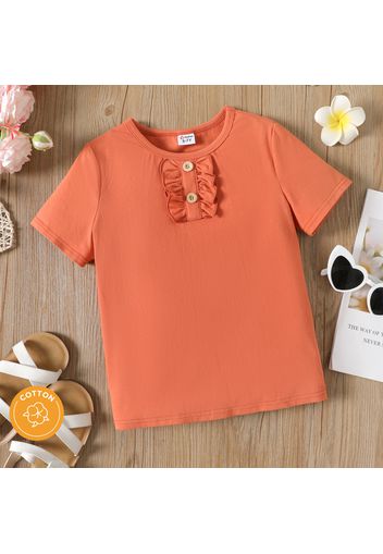 Kid Girl Solid Color Ruffled Short-sleeve Cotton Tee