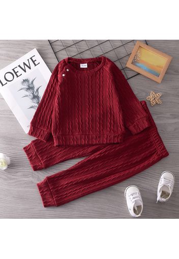 2-piece Toddler Girl Solid Color Cable Knit Sweater and Pants Set