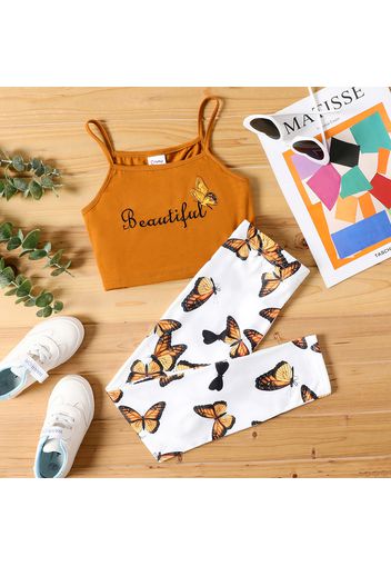 2pcs Kid Girl Letter Butterfly Print Camisole and Elasticized Leggings Set