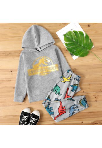 2-piece Kid Boy Letter Dinosaur Golden Print Hoodie Sweatshirt and Elasticized Pants Set