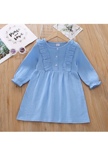 Toddler Girl Flounced Long Ruffle-sleeve Solid Dress