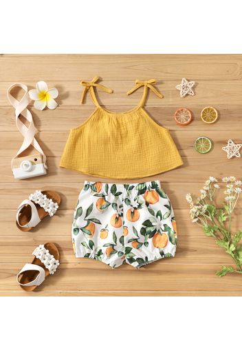 2pcs Toddler Girl Bowknot Design Camisole and Floral Prrint Shorts Set