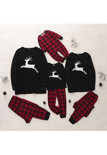 Mosaic Family Matching Elk Plaid Christmas Pajamas Sets (Flame Resistant)