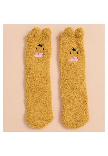 Women Cute Emoji Pure Color Warm Fuzzy Fleece Floor Socks