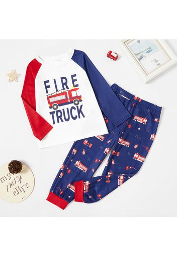 2-piece Toddler Boy Letter Vehicle Print Top and Colorblock/Stripe Pants Lounge Set