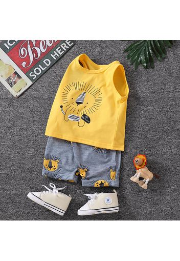 2pcs Toddler Boy Playful Animal Lion Print Tank Top and Shorts Set