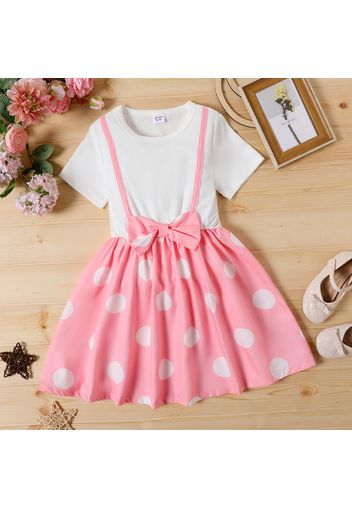 Kid Girl Bowknot Design Polka dots Splice Short-sleeve Dress