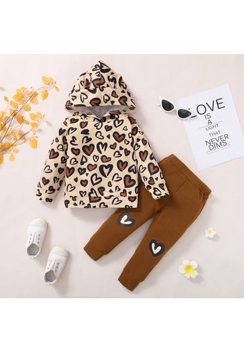 2-piece Toddler Girl Heart/Leopard/Rainbow Print Hoodie Sweatshirt and Elasticized Pants Set