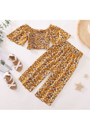 Fashionable Kid Girl Floral Off Shoulder Top Casual Suits