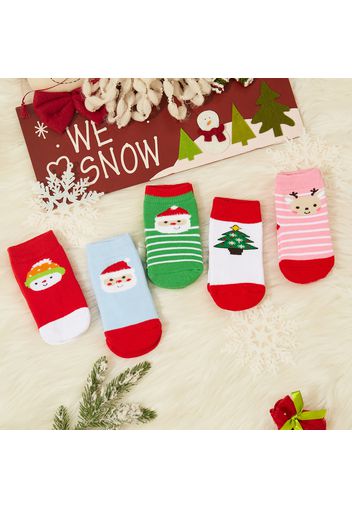 5-pack Baby / Toddler Christmas Striped Print Thick Terry Socks