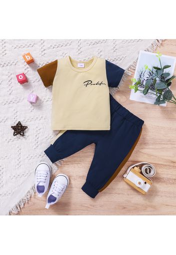 2pcs Baby Boy 95% Cotton Short-sleeve Colorblock T-shirt and Pants Set