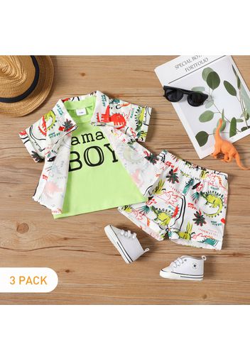 3-Pack Baby Boy 95% Cotton Short-sleeve Letter Print Tee and Allover Dinosaur Print Set