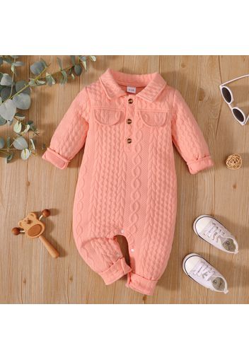 Solid Imitation Knitting Lapel Long-sleeve Baby Jumpsuit