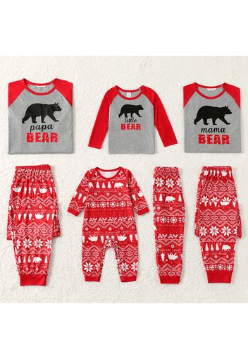 Christmas Polar Bear and Letter Print Family Matching Red Raglan Long-sleeve Pajamas Sets (Flame Resistant)