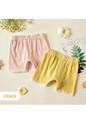 2pcs Hollow Out Solid Color Baby Shorts