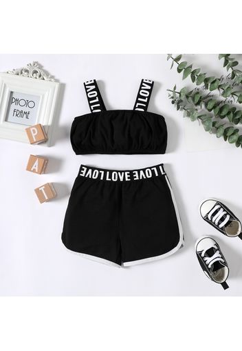 2pcs Baby Girl Letter Print Black Sleeveless Camisole and Shorts Set