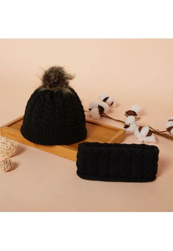 2-piece Baby Pompon Solid Hat and Scarf Set