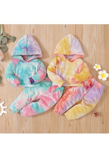 2-piece Toddler Girl Tie Dye Hoodie and Elasticized Pants Casual Set