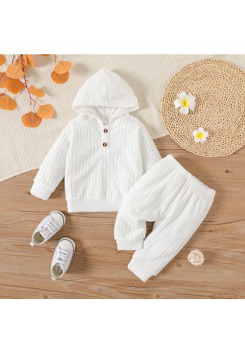 2pcs Baby Boy/Girl Solid Long-sleeve Terry Hoodie and Pants Set