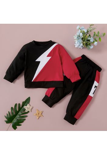 2-piece Baby / Toddler Colorblock Long-sleeve Top and Striped Pants Set