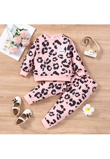 2-piece Toddler Girl Leopard Print Rabbit Embroidered Sweatshirt and Elasticized Pants Set