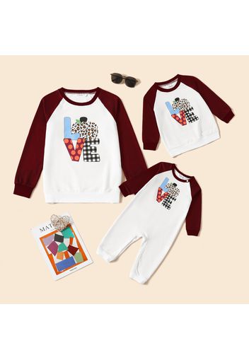 Letter Print White Family Matching Raglan Long-sleeve Sweatshirts