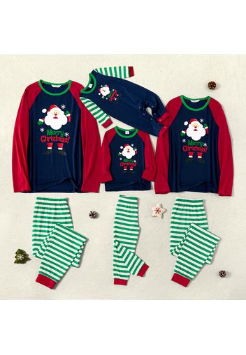 Family Matching Santa Print Striped Christmas Pajamas Sets (Flame Resistant)